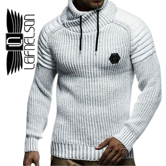 Leif Nelson 🌷🌷🌷 Men’s Ecru-Gray Chunky Knitted Pullover Sweater -‎ Size S - Picture 1 of 3